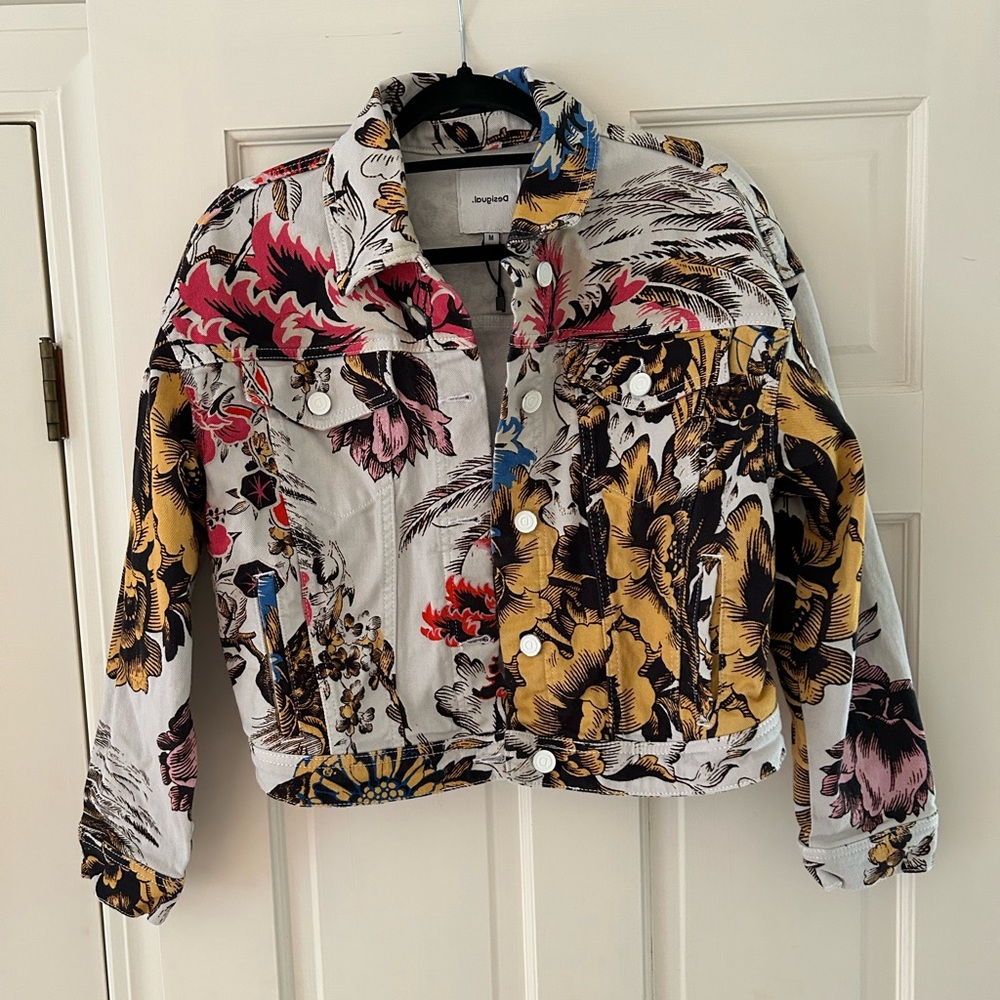 Jean jacket with fun floral print.